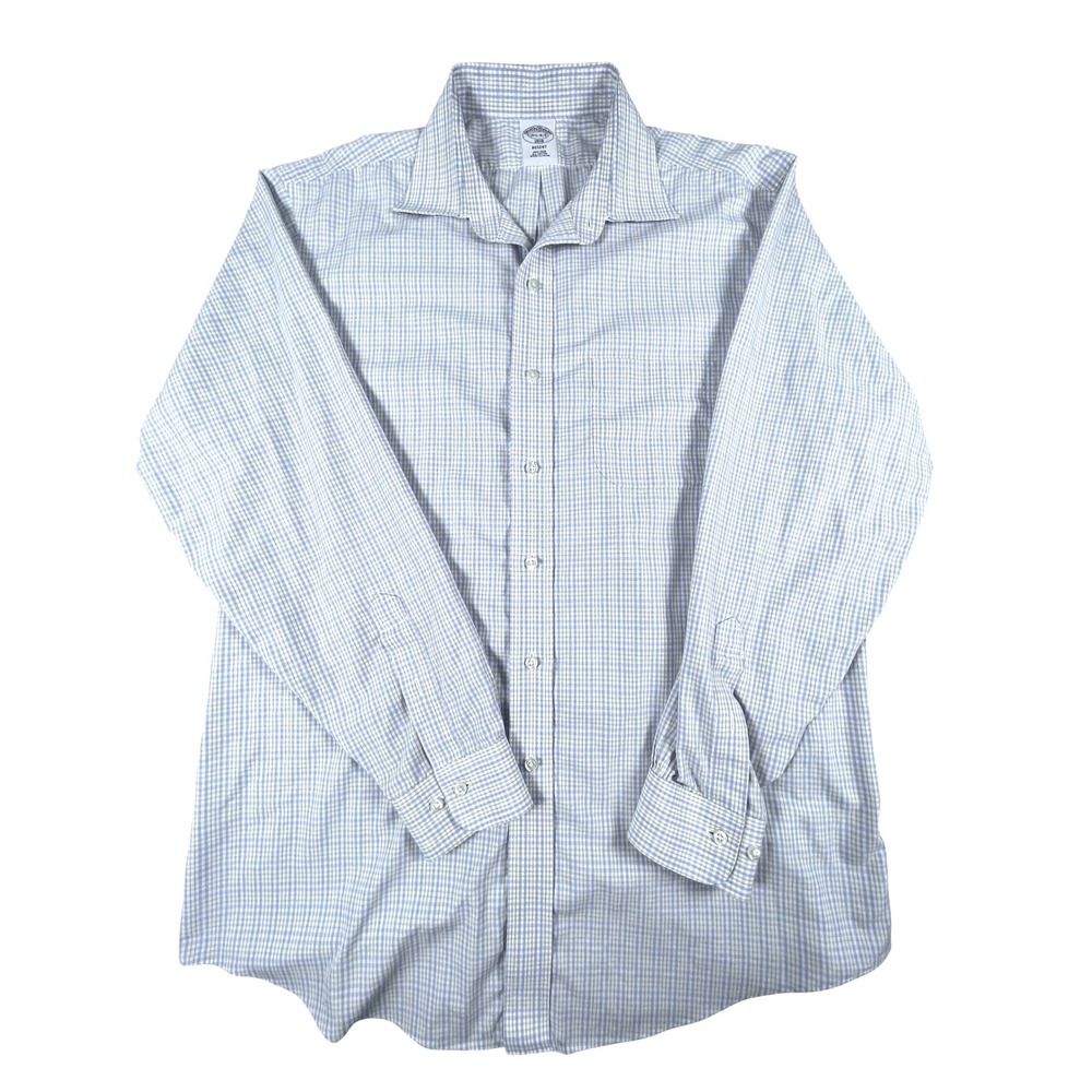 Brooks Brothers Button Down Mens 16.5 Blue Gingham Regent Non-Iron Cotton Shirt